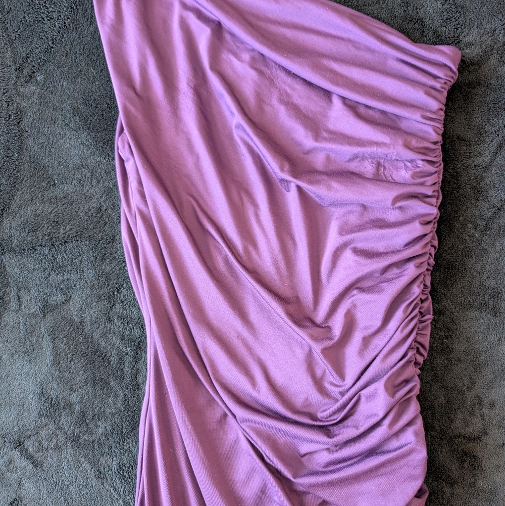 Ruched Purple One-Shoulder Drape Bodycon Dress Wedding Cocktail M image 5